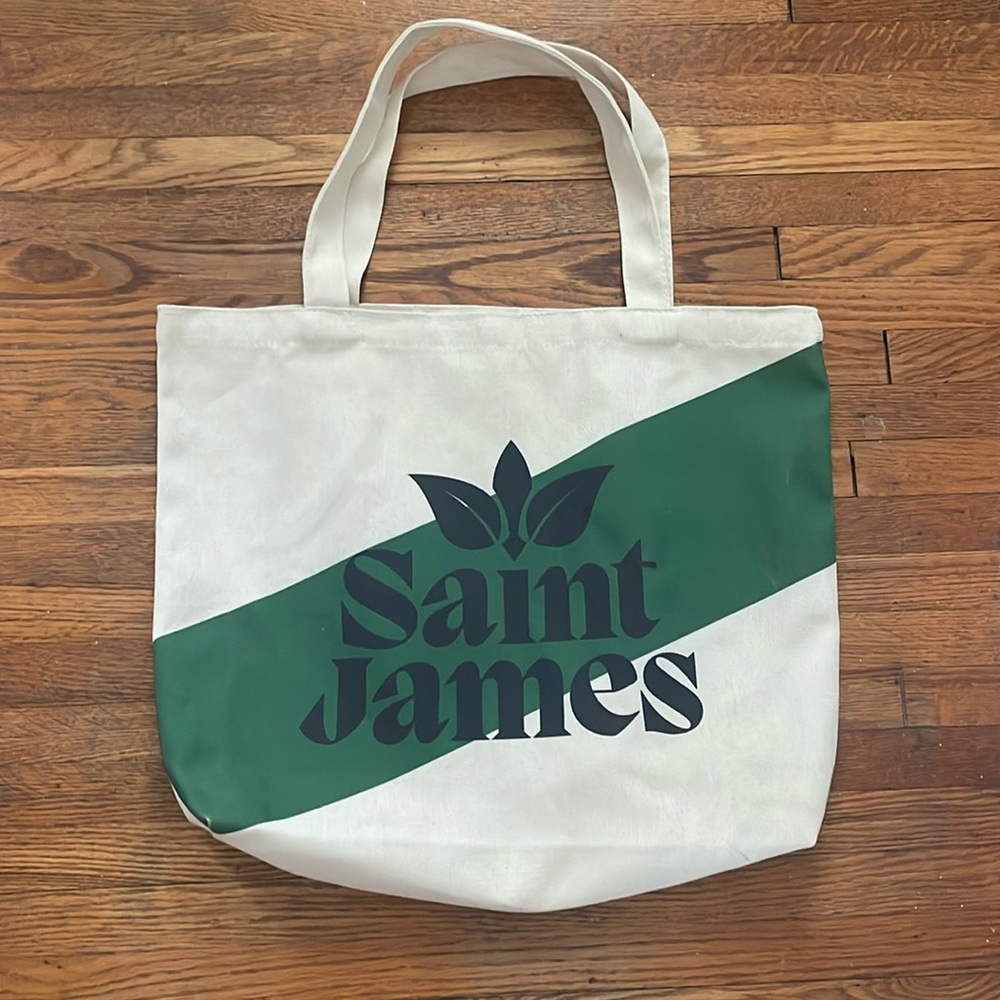 Tan and green tote bag - Saint James labeling